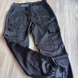 Love Tree Black Dress Joggers Satin Like Material Cargo Pocket Size Medium